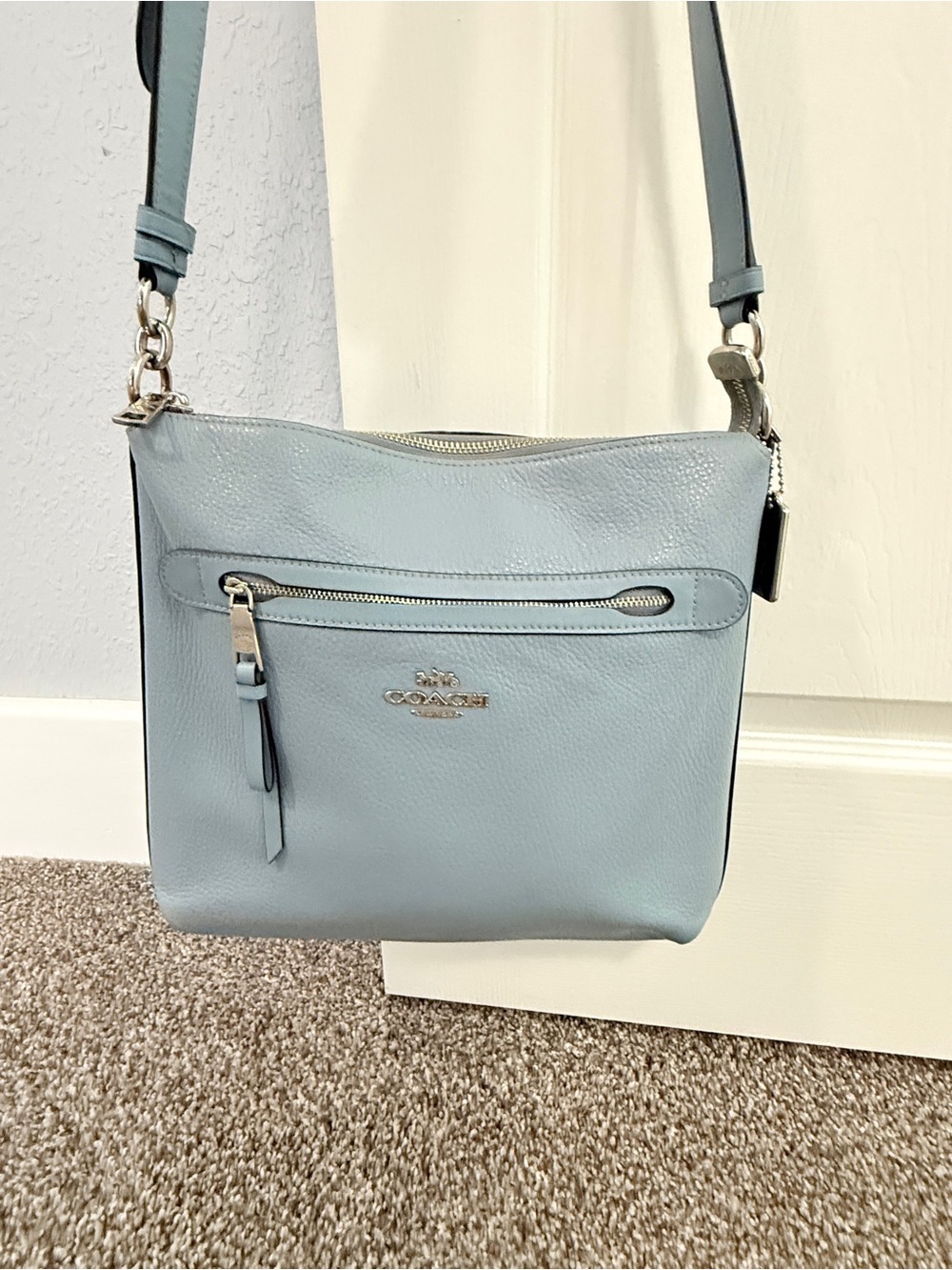 Coach Pebbled Leather Crossbody in Pale Blue